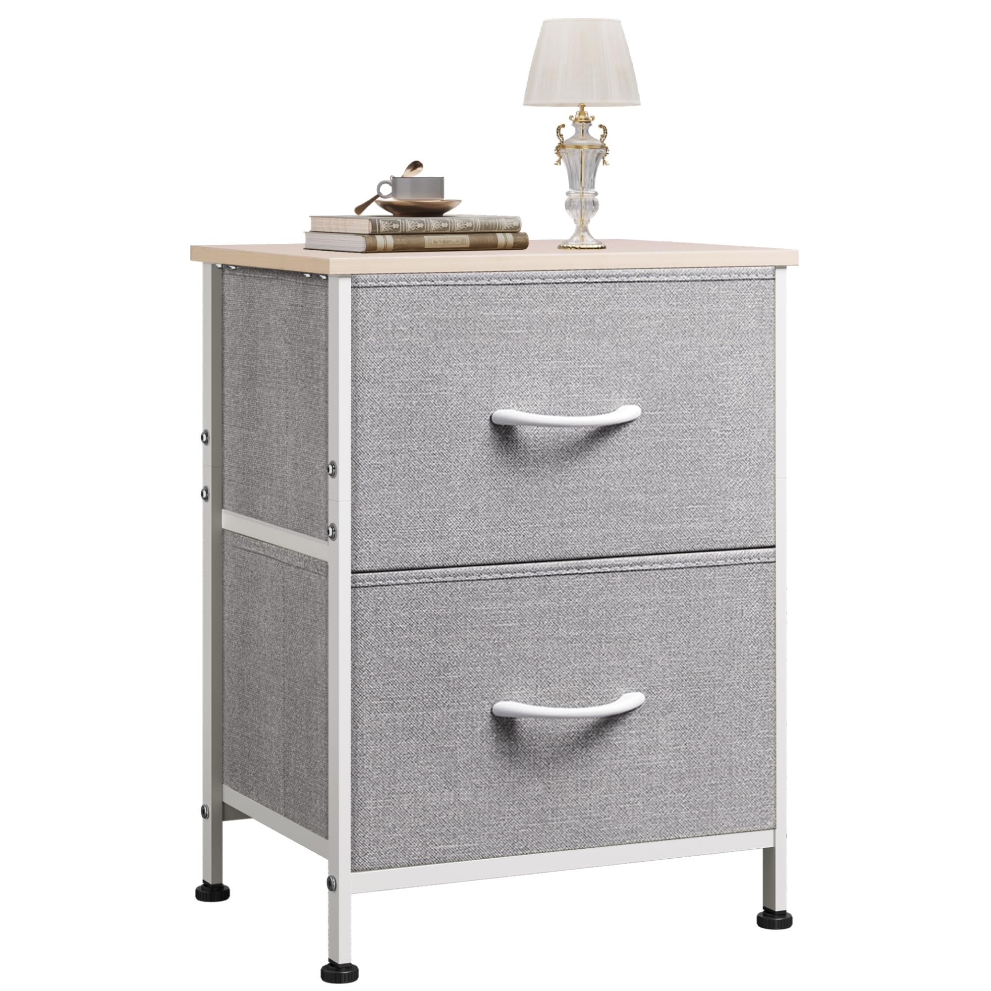 WLIVE Night Stand, Gray Nightstand with 2 Fabric Drawers, Small Dresser for Bedroom, Closet, College Dorm, End Table Side Furnit