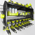 KAFAHOM Power Tool Organizer,Large 8 Drill Holder Wall Mount with 2 Side Pegboards,Metal Tool Shelf with 12 Hooks,Storage Rack f