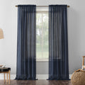 No. 918 Erica Crushed Sheer Voile Rod Pocket Curtain Panel, 51 x 95, Navy Blue