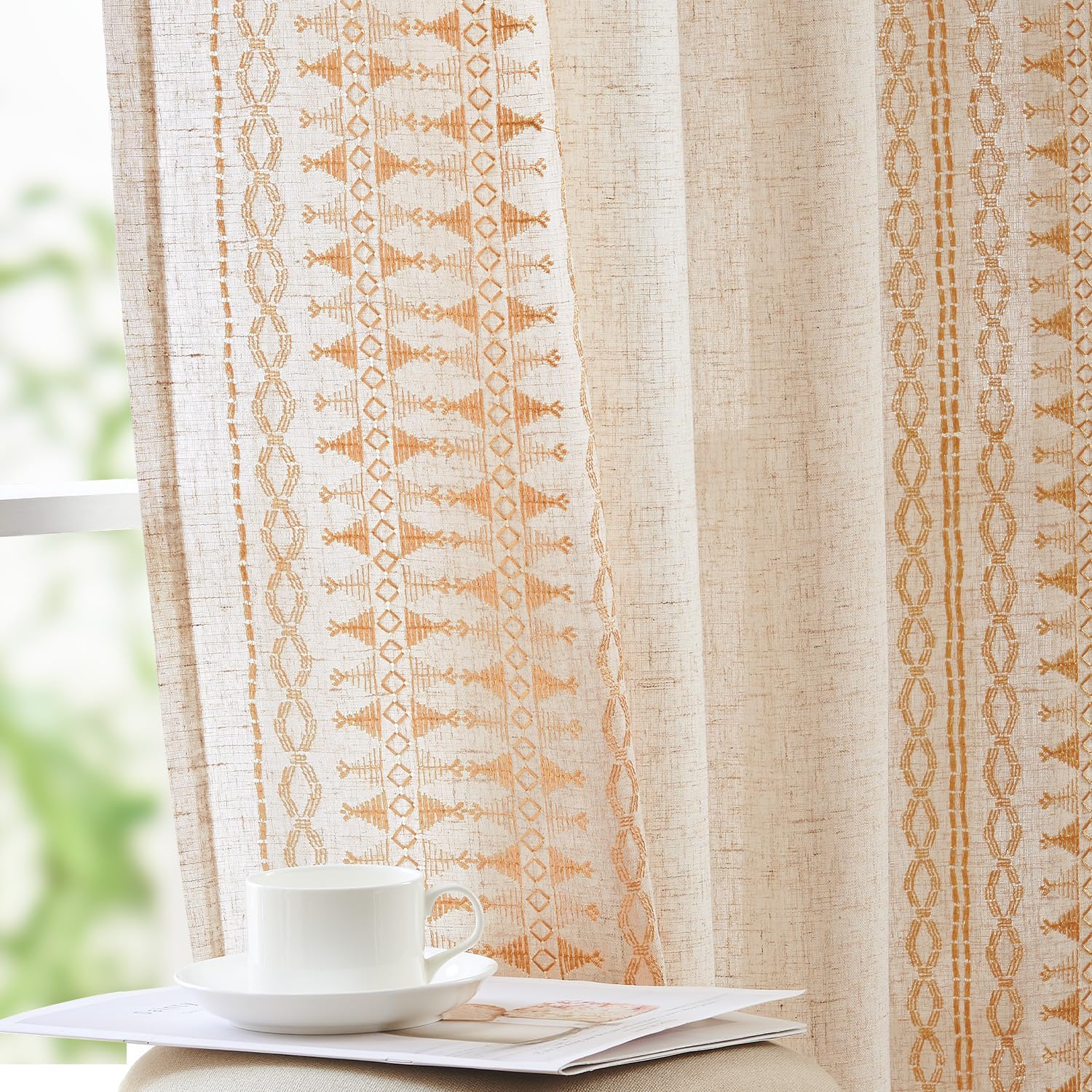 jinchan Boho Curtains for Bedroom Linen Blend Boho Curtains 96 Inches Long 2 Panels Farmhouse Embroidered Drapes for Living Room