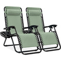 Best Choice Products Set of 2 Adjustable Steel Mesh Zero Gravity Lounge Chair Recliners w/Pillows and Cup Holder Trays - Sage Gr