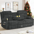 Dresegmt Loveseat Recliner Sofa, Flip Middle Backrest Design 3 Seat Reclining Sofa with Storage Drawer, USB Ports & Cup Holders,