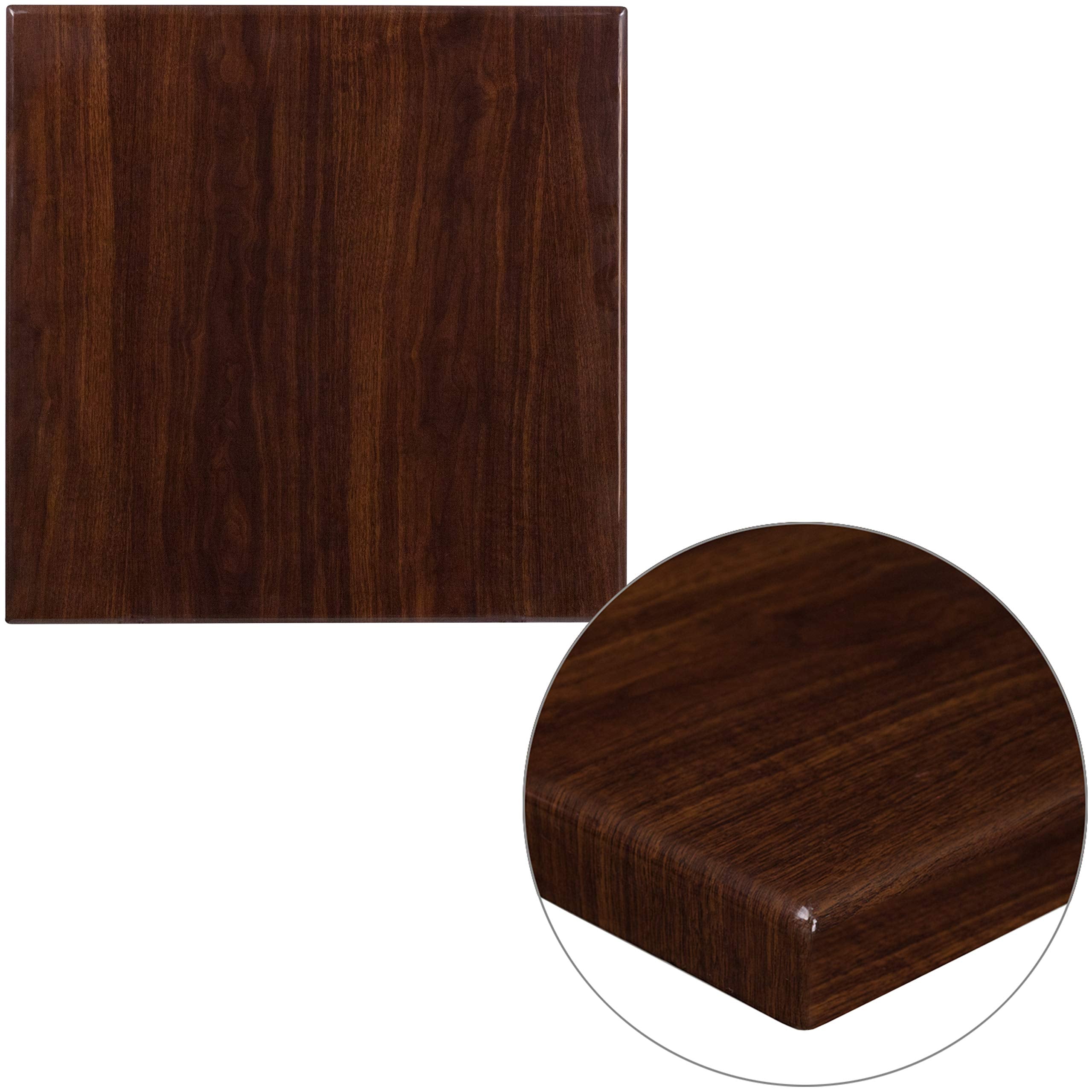Flash Furniture Glenbrook 24 Square High-Gloss Walnut Resin Table Top with 2 Thick Drop-Lip