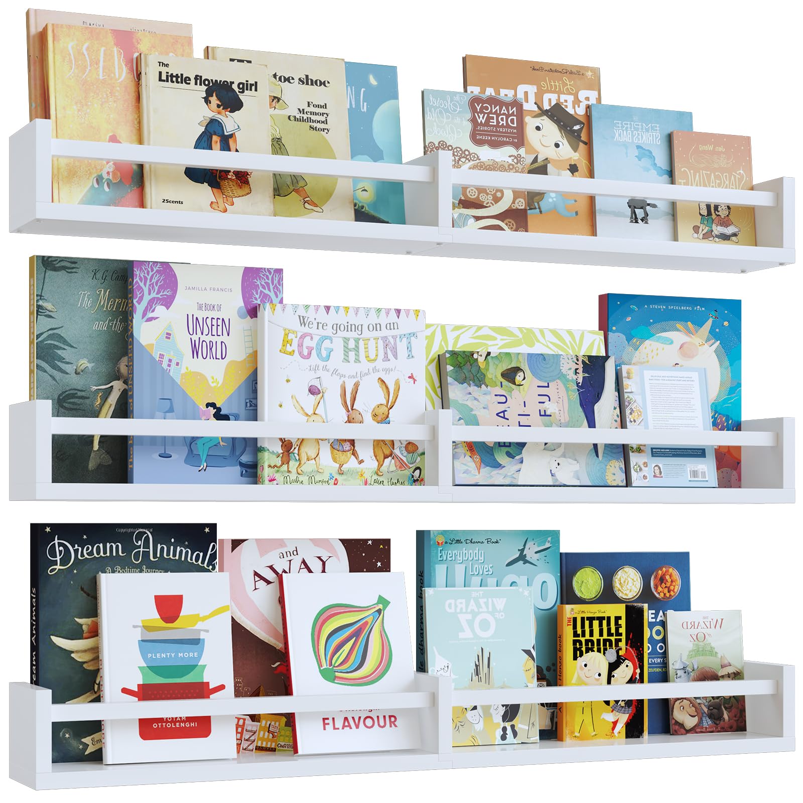 White Nursery Bookshelves,32Inch, Floating Nursery Shelves - Set of 3 - Book Shelf Organizer for Baby Nursery Room Decor, Wall S