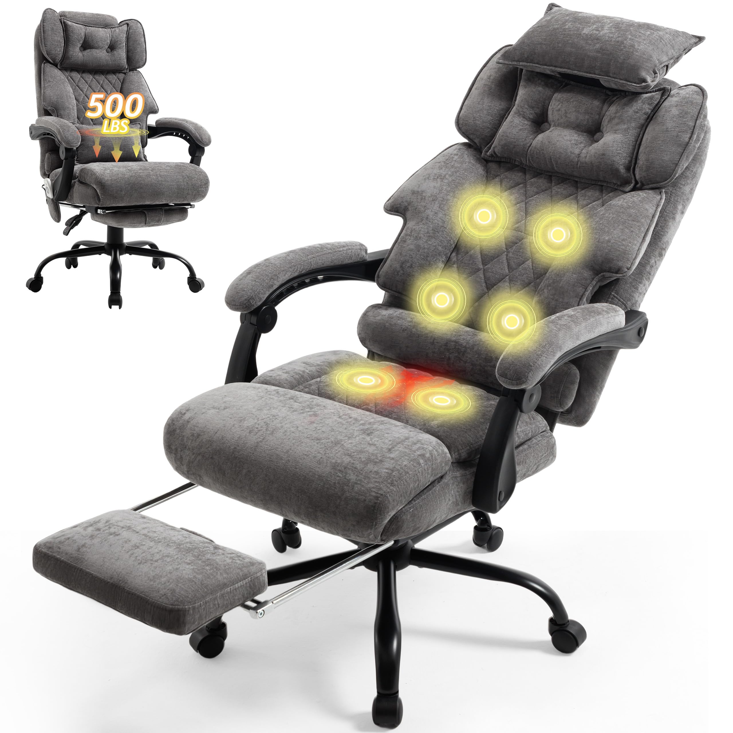 Massage Office Chair with Foot Rest,6 Points Vibration & Heat Executive Office Chairs,Big and Tall Fabric Office Chair 500LBS,Er