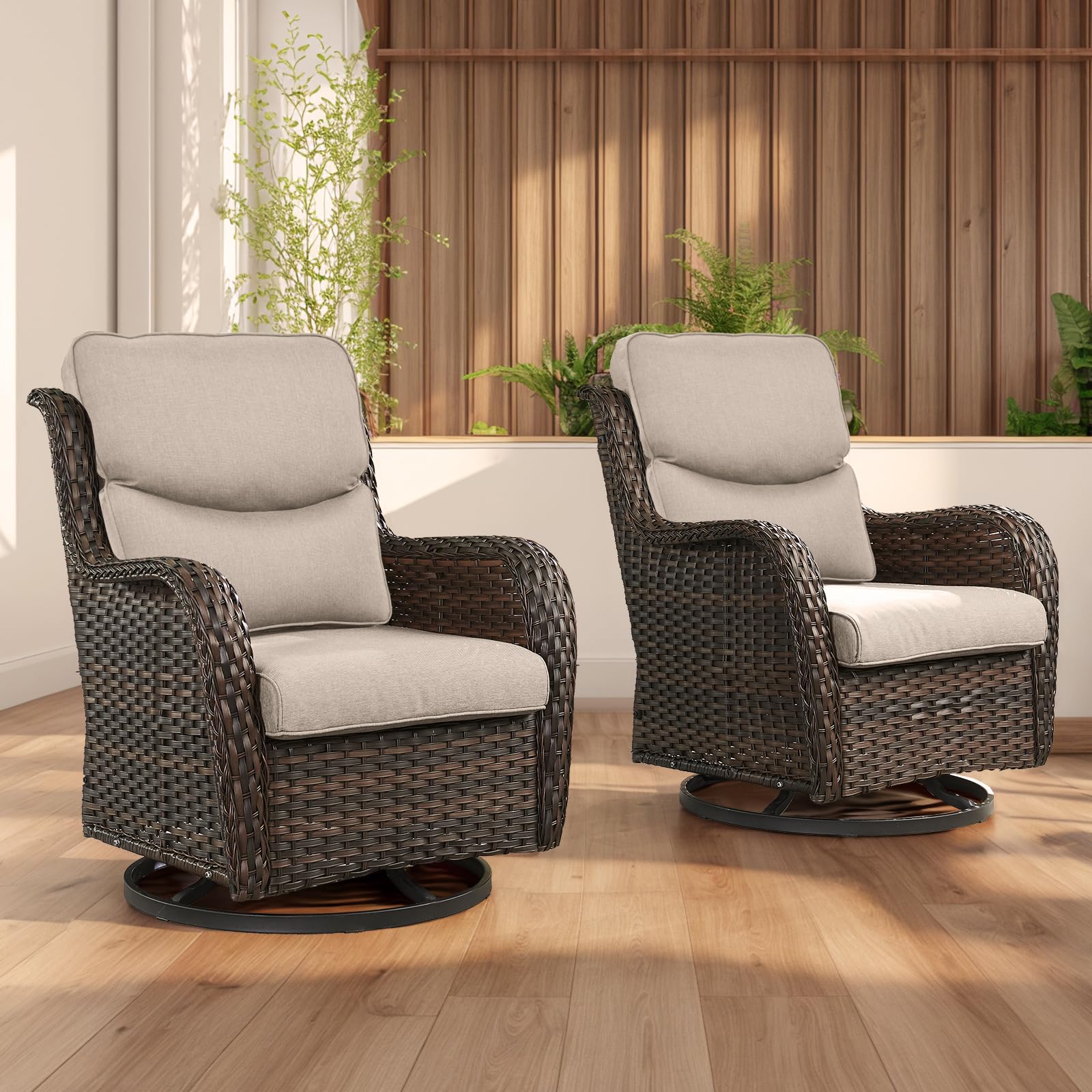 Rilyson Wicker Rocking Chair Swivel Chairs - 2 Piece Rocker Patio Chairs Set Rattan Rocking Chair for Outdoor Porch Deck Garden 