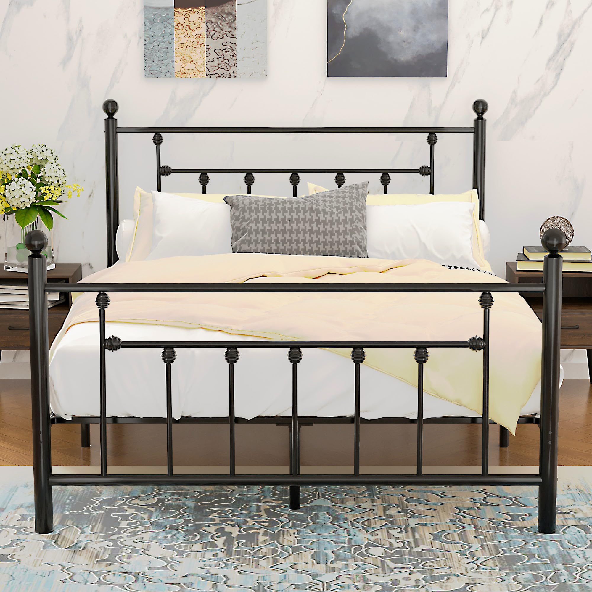 VECELO Full Size Metal Platform Bed Frame with Headboard and Footboard, Heavy Duty Slat Support/No Box Spring Needed Mattress Fo