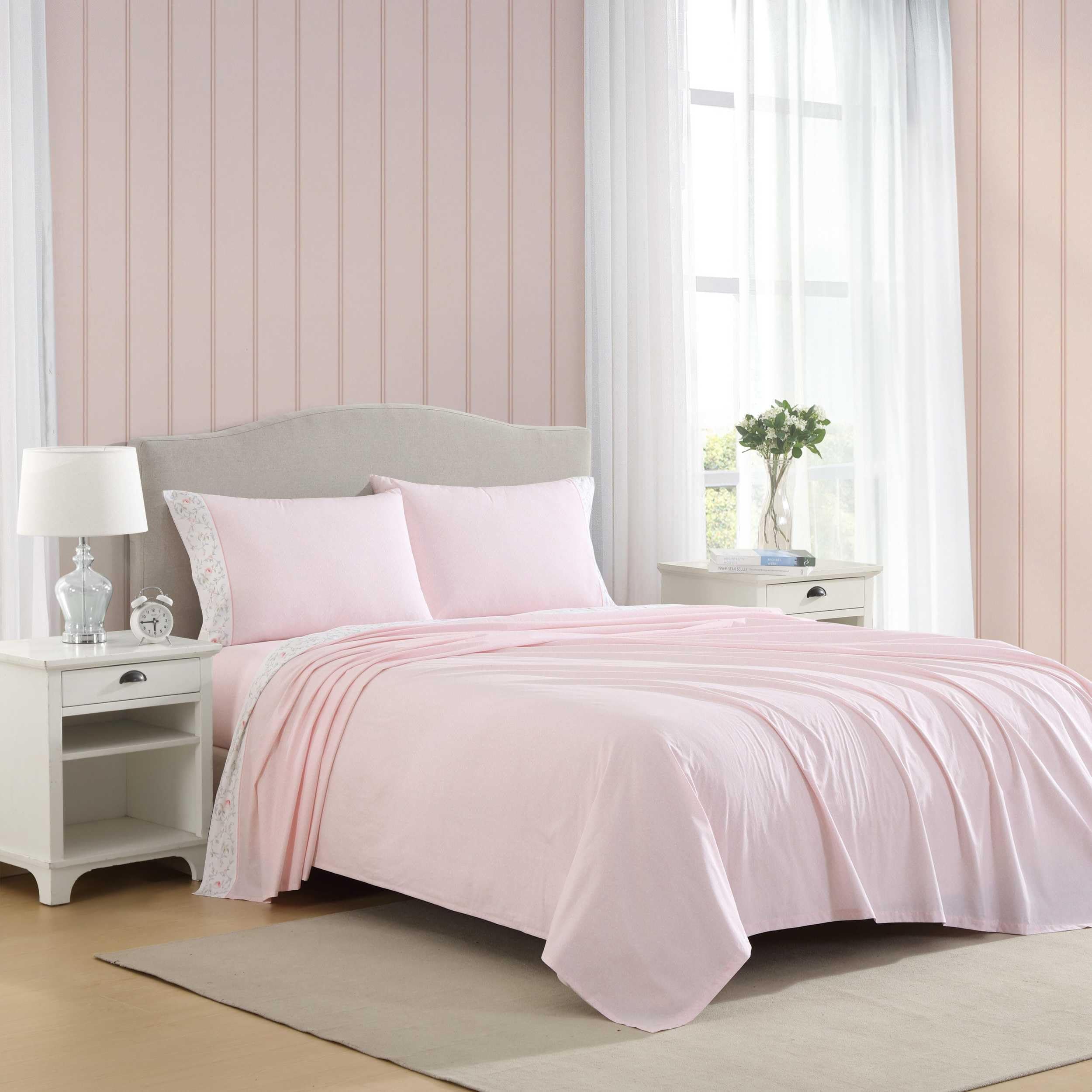 Laura Ashley - Twin Bed Sheets, Cotton Percale Bedding with Matching Pillowcase, Oeko-Tex Certified, Dorm Essentials (Victorian 