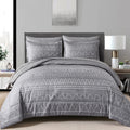 WONGS BEDDING Grey Boho Comforter Set Queen Size,Dark Grey Bed in a Bag 7 Pieces Texture Stripe Comforter Reversible Soft Microf