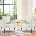 cinkehome Modern Accent Arm Chair Set of 2, Teddy Upholstered Armchair for Living Room, Bedroom, Lumbar Pillow, Solid Wood Legs,
