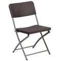 Flash Furniture HERCULES Series Brown Plastic Rattan Folding Chair with Grey Frame