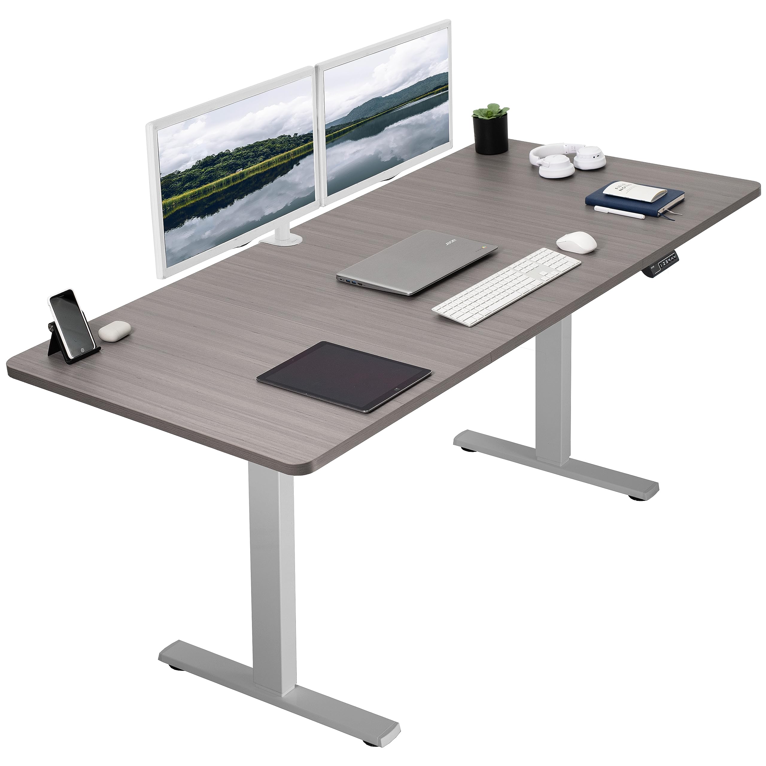 VIVO Electric Height Adjustable 71 x 36 inch Memory Stand Up Desk, Extra Deep Dark Gray Table Top, Gray Frame, Standing Workstat