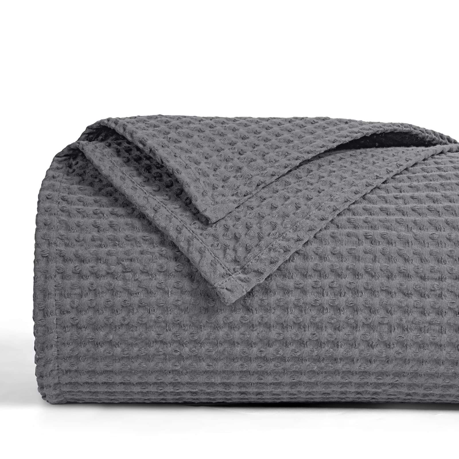 PHF 100% Cotton Waffle Weave Blanket Twin Size 66x90- Washed Warm Soft Lightweight Breathable Blanket for All Season-Perfect Bla