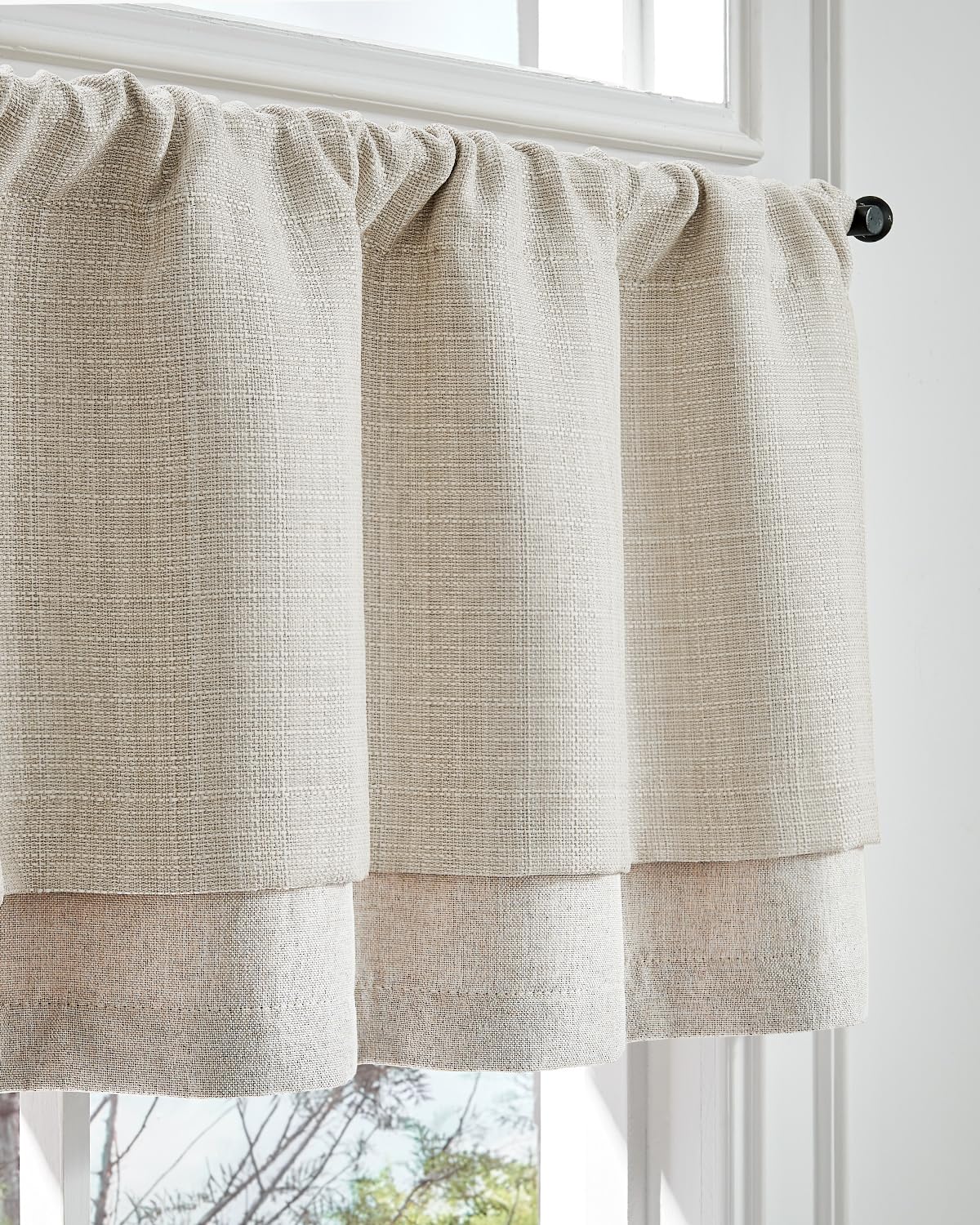 jinchan Valance Curtain Beige Hearthered Farmhouse Light Reducing Double Layer Window Treatment for Living Room Dining Bedroom K
