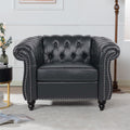 LEVNARY Leather Upholstered Armchair, Mid-Century Modern Single Sofa Chair with Rolled Arms and Nailhead, Tufted Pu Leather Ches