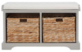 SAFAVIEH Home Collection Freddy Vintage Grey / Wicker Basket 2-Drawer Storage Bench with Cushion (Fully Assembled)