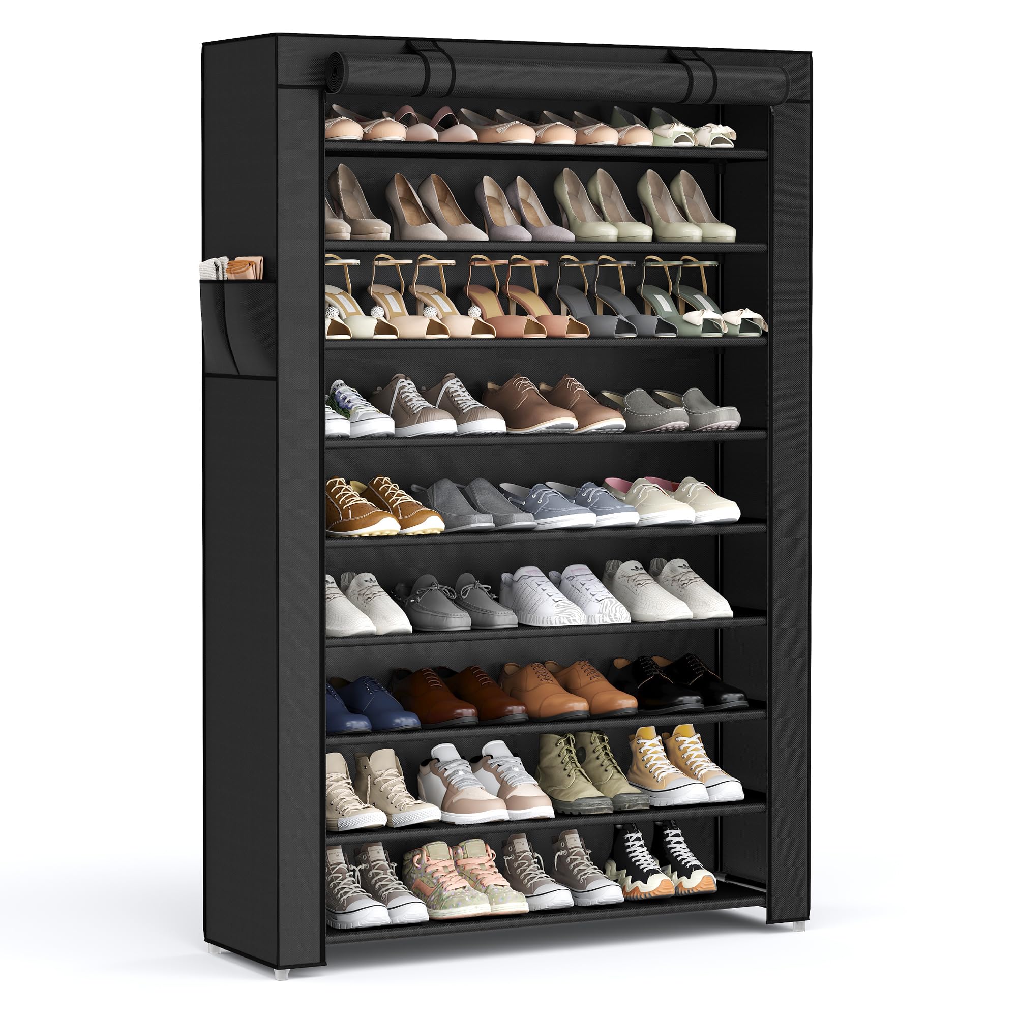 SONGMICS Shoe Rack with Non-Woven Fabric Cover, 9 Tier Storage Shelf for 40-50 Pairs of Shoes, Entryway, Suitable for Sneakers, 
