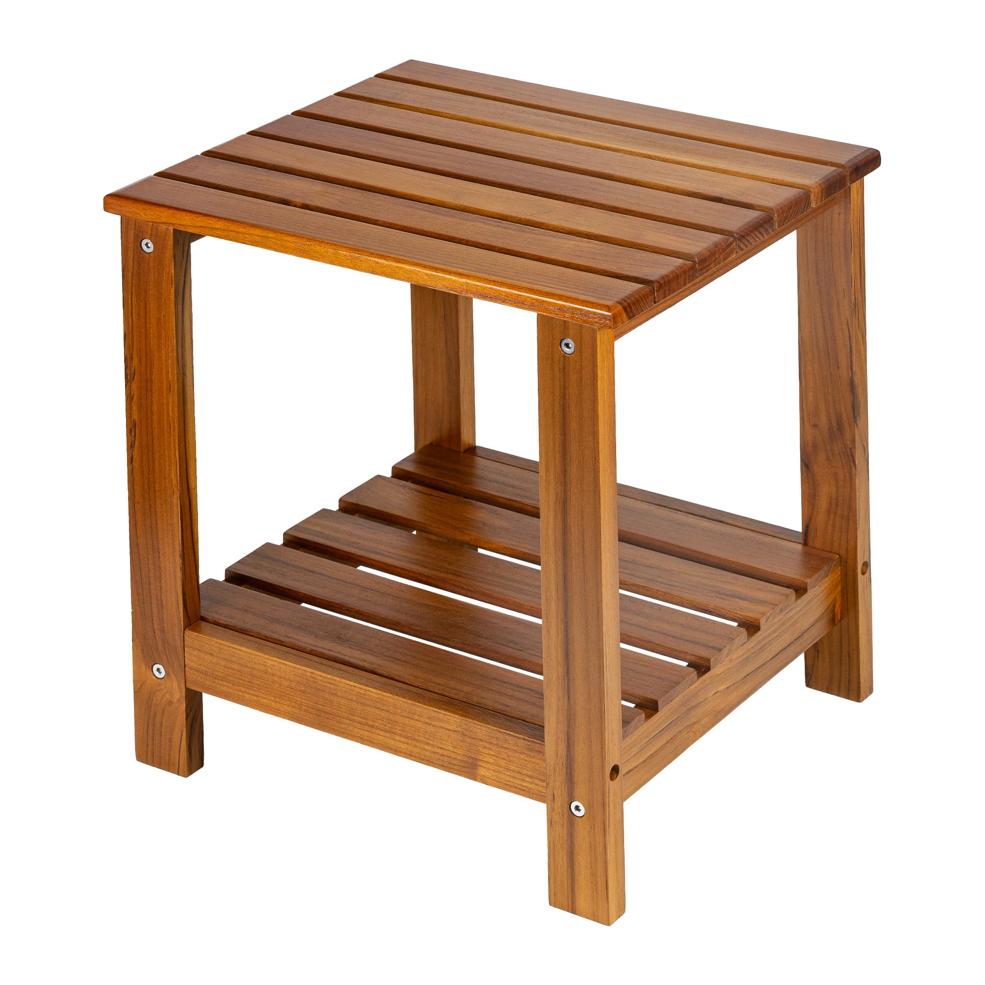 Utoplike Teak Side Table Outdoor, Patio End Table Double Layer, Wooden Coffee Accent Tables for Backyard, Garden, Bed, Living Ro