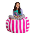Posh Stuffable Kids Stuffed Animal Storage Bean Bag Chair Cover - Childrens Toy Organizer, Large 38 - Canvas Stripes Pink and Wh