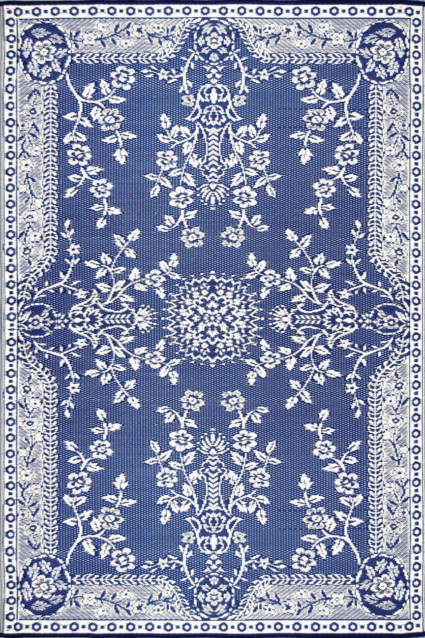 Mad Mats Traditional Outdoor Rug, Reversible Plastic Mat (6 x 9, Oriental Garland - Blue/White)