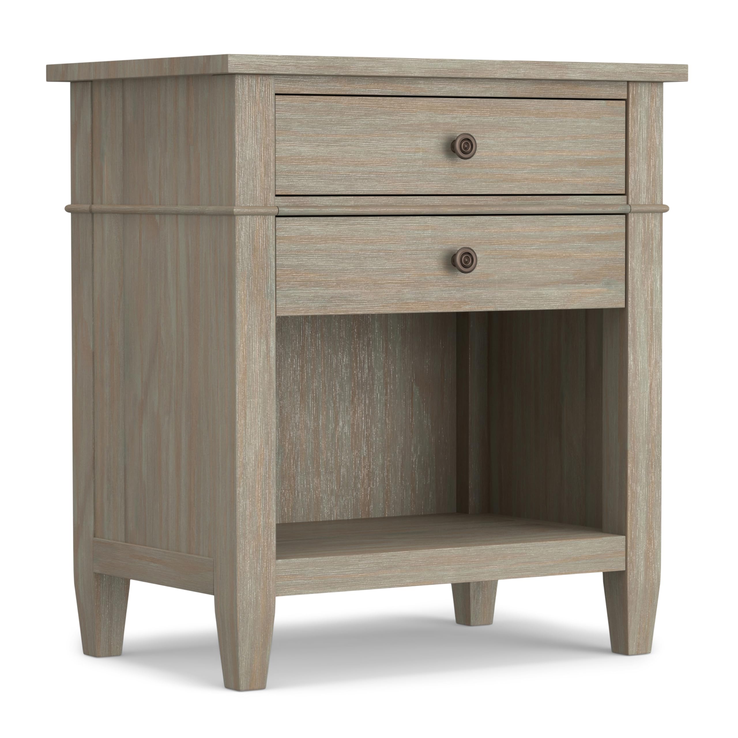 SIMPLIHOME Carlton SOLID WOOD 24 inch Wide Transitional Bedside Nightstand Table in Distressed Grey for the Living Room and Bedr
