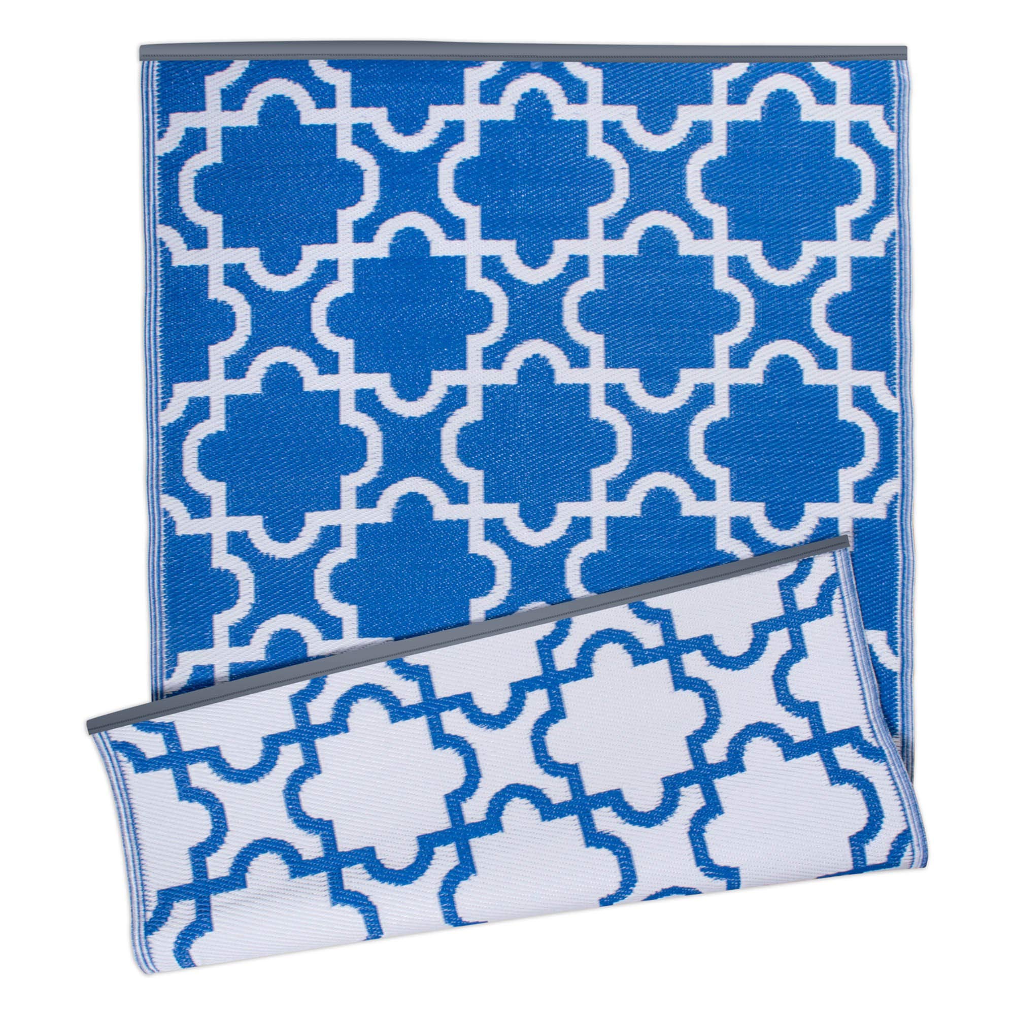DII Reversible Outdoor Lattice Woven Rug, 4x6 Ft, Blue