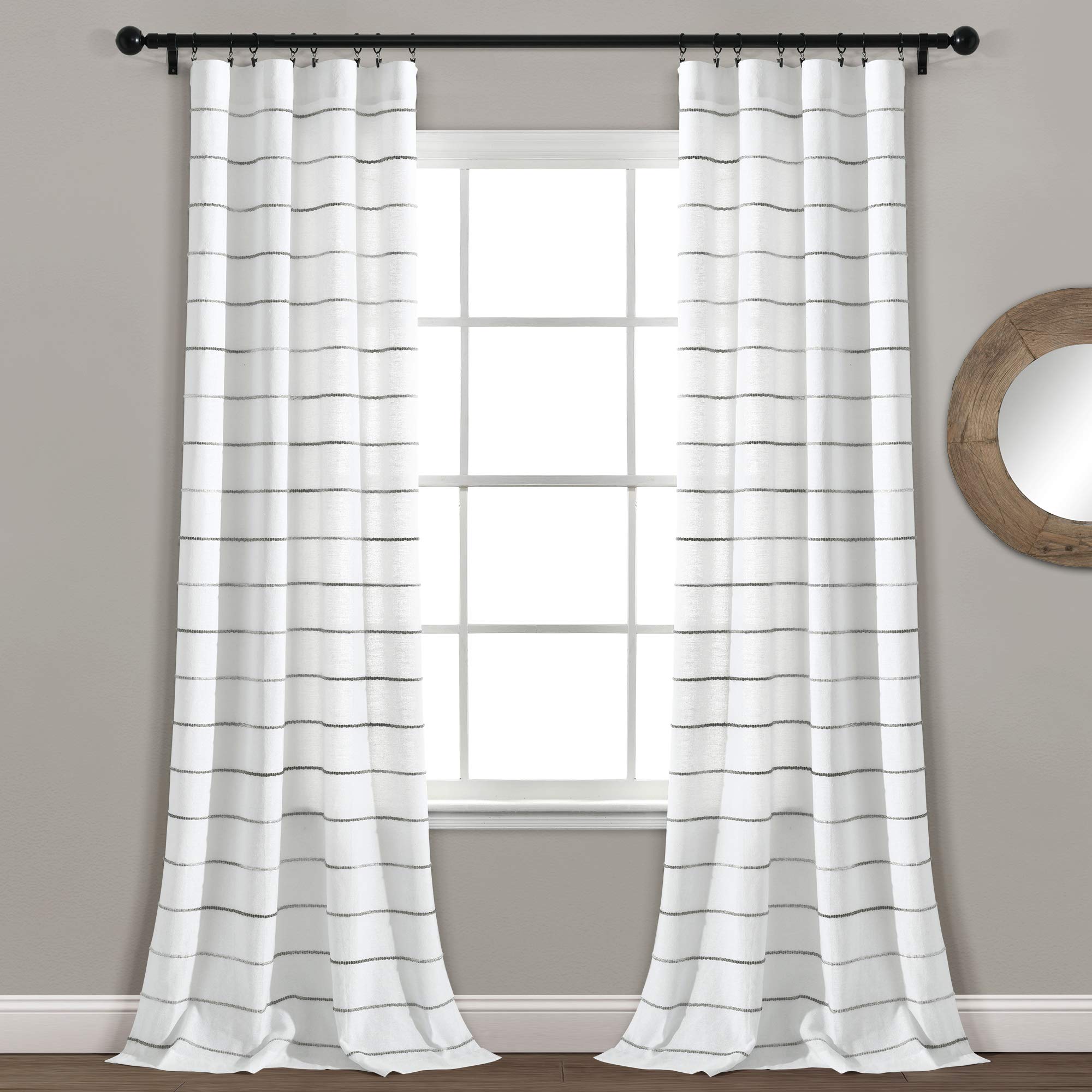 Lush Decor Ombre Stripe Yarn Dyed Cotton Window Curtain Panel Pair, 108 Long x 40 Wide, Gray