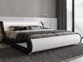 Allewie Queen Size LED Platform Bed Frame with Adjustable Headboard/No Box Spring Need/Easy Assembly/Faux Leather in White and B