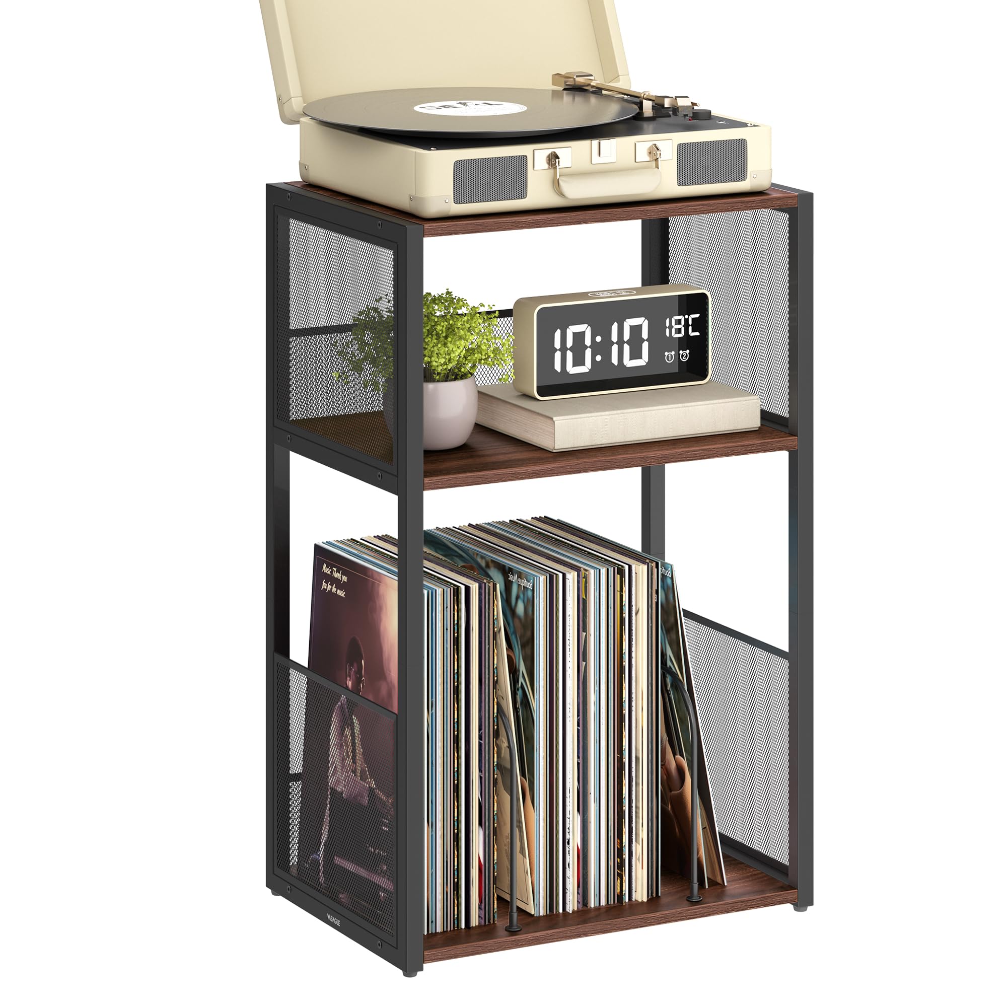 VASAGLE Record Player Stand, 3-Tier Side Table, Vinyl Record Storage up to 100 Albums, End Table for Living Room, Bedroom, Natur