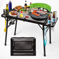 Grovind 2.5 FT Picnic Table with 2 Wing Panels, Mesh Metal Folding Grill Table Height Adjustable & Lightweight & Portable Table 
