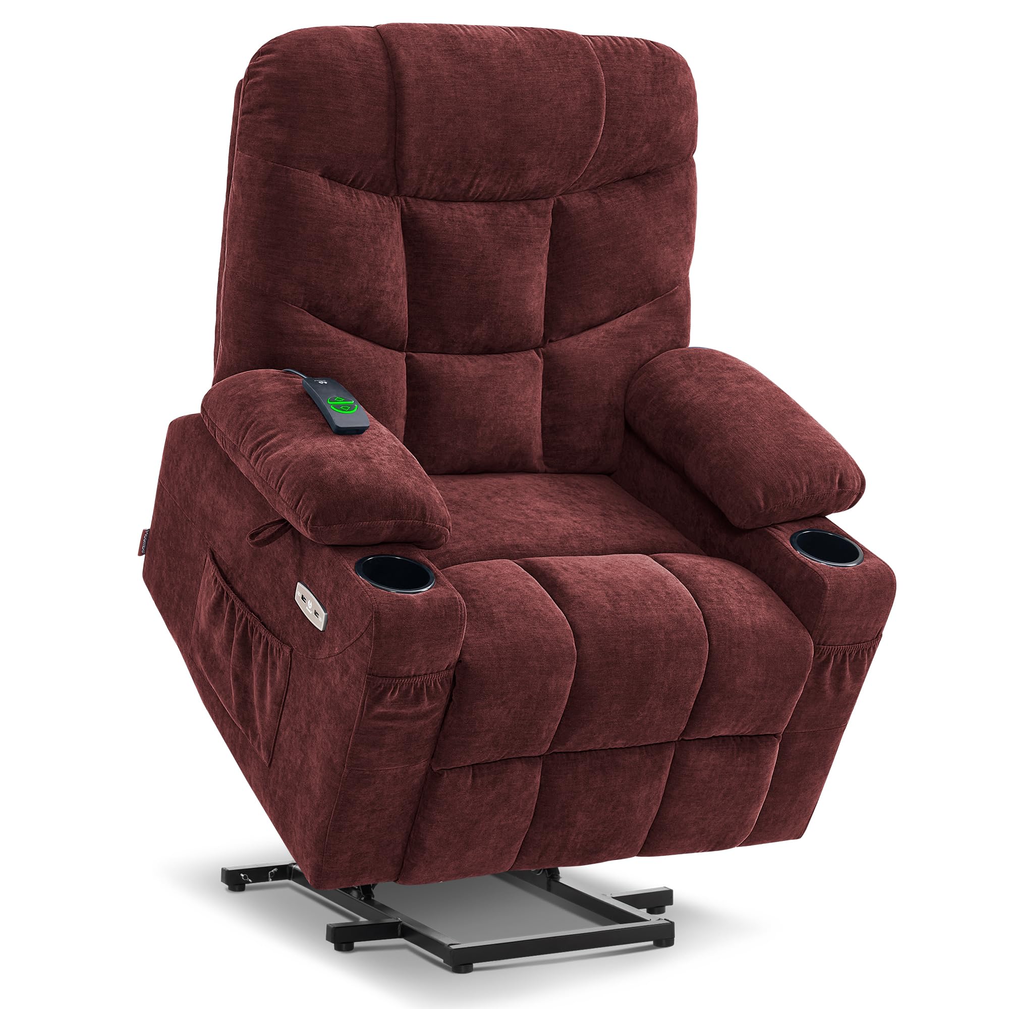 MCombo Power Lift Recliner Chair with Extended Footrest for Elderly People, Fabric 7287 (Burgundy, Medium-Regular)