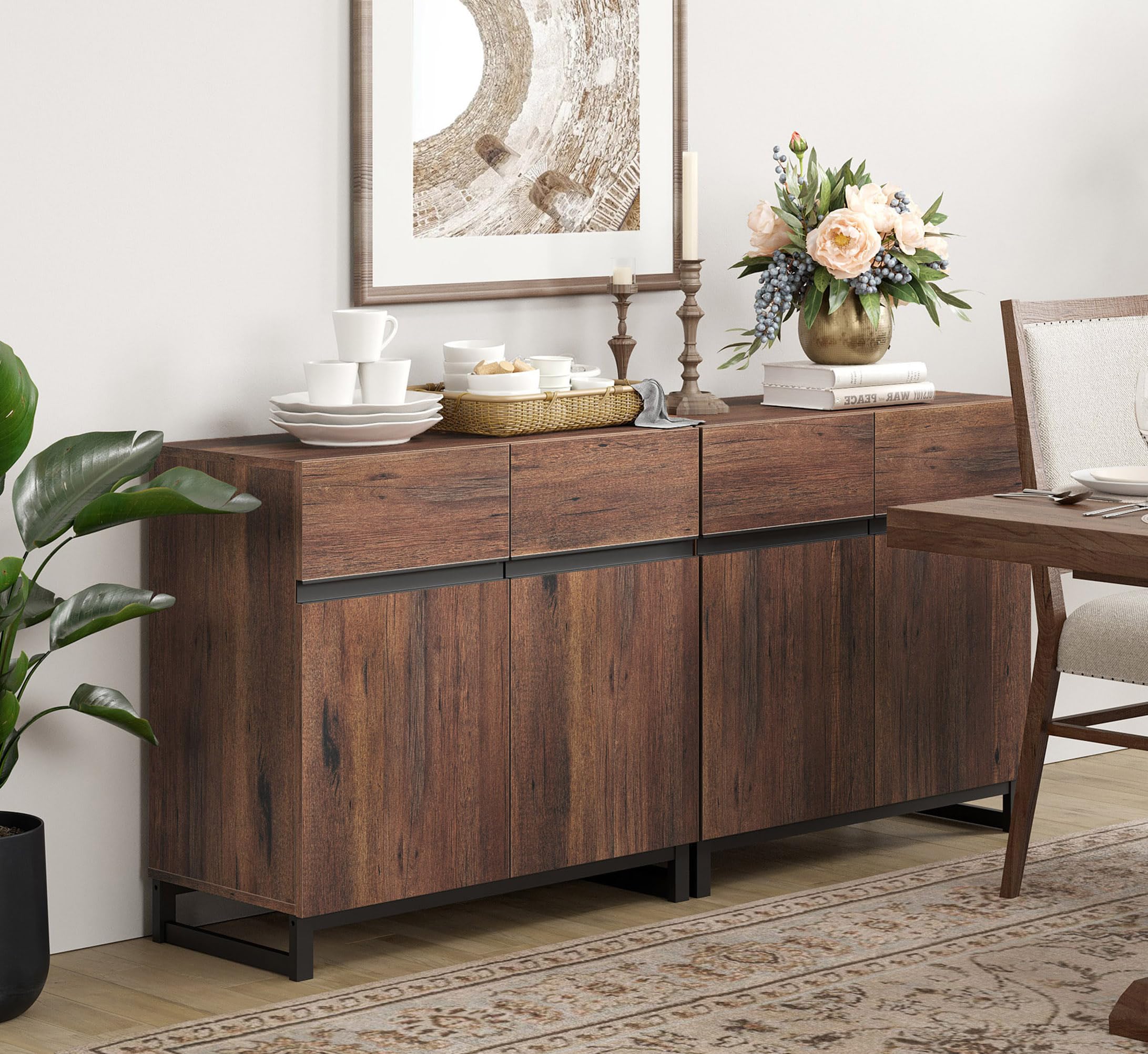 WAMPAT 2 in 1 Multifunctional Sideboard Buffet Cabinets, Modern Sideboard with Adjustable Shelf and Metal Base, Coffee Bar Cabin