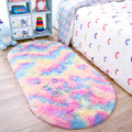 Noahas Oval Fluffy Rainbow Rug 2.6X5.3 Small Kids Rugs for Bedroom Girls And Boys Aesthetic,Bedside Bedroom Rug,Ultra Soft Runne