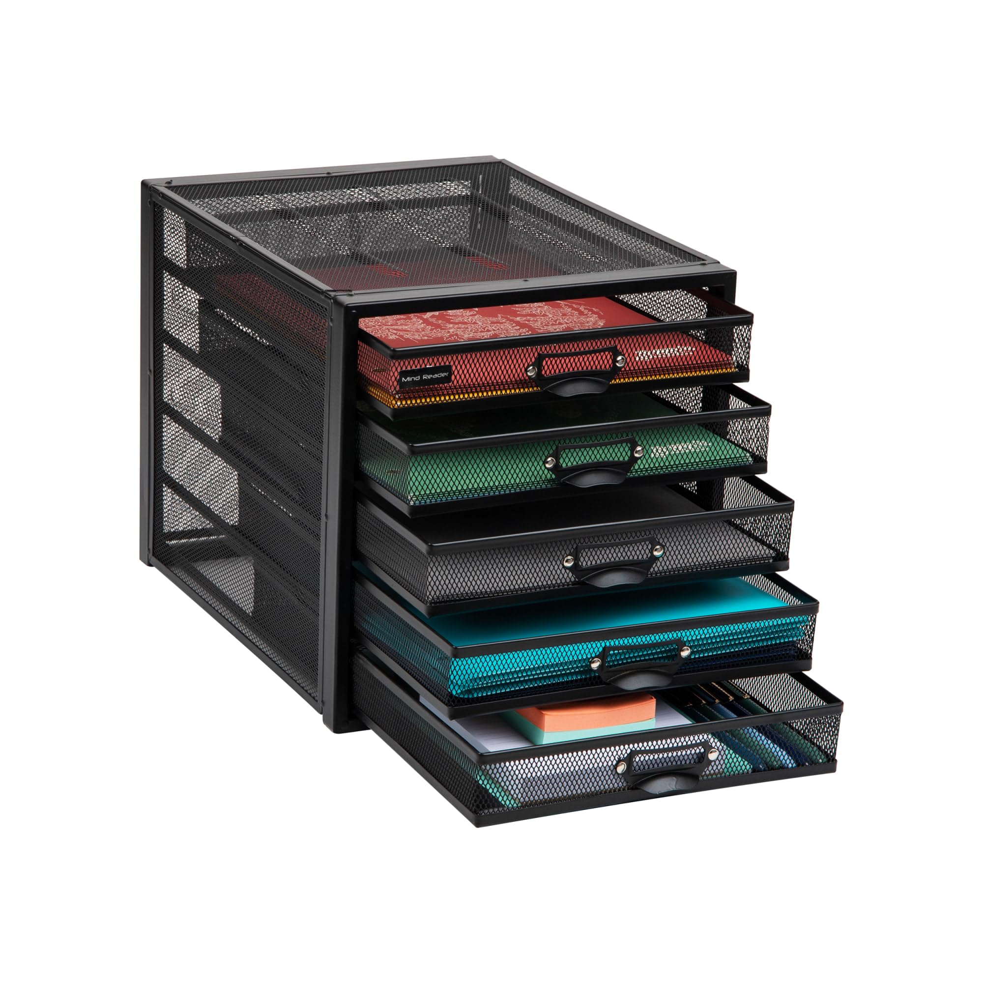 Mind Reader File Storage Drawers, Desk Organizer, Multi-Purpose, Crafts, Office, Metal Mesh, 11L x 14W x 11H, Black, 5 Drawer