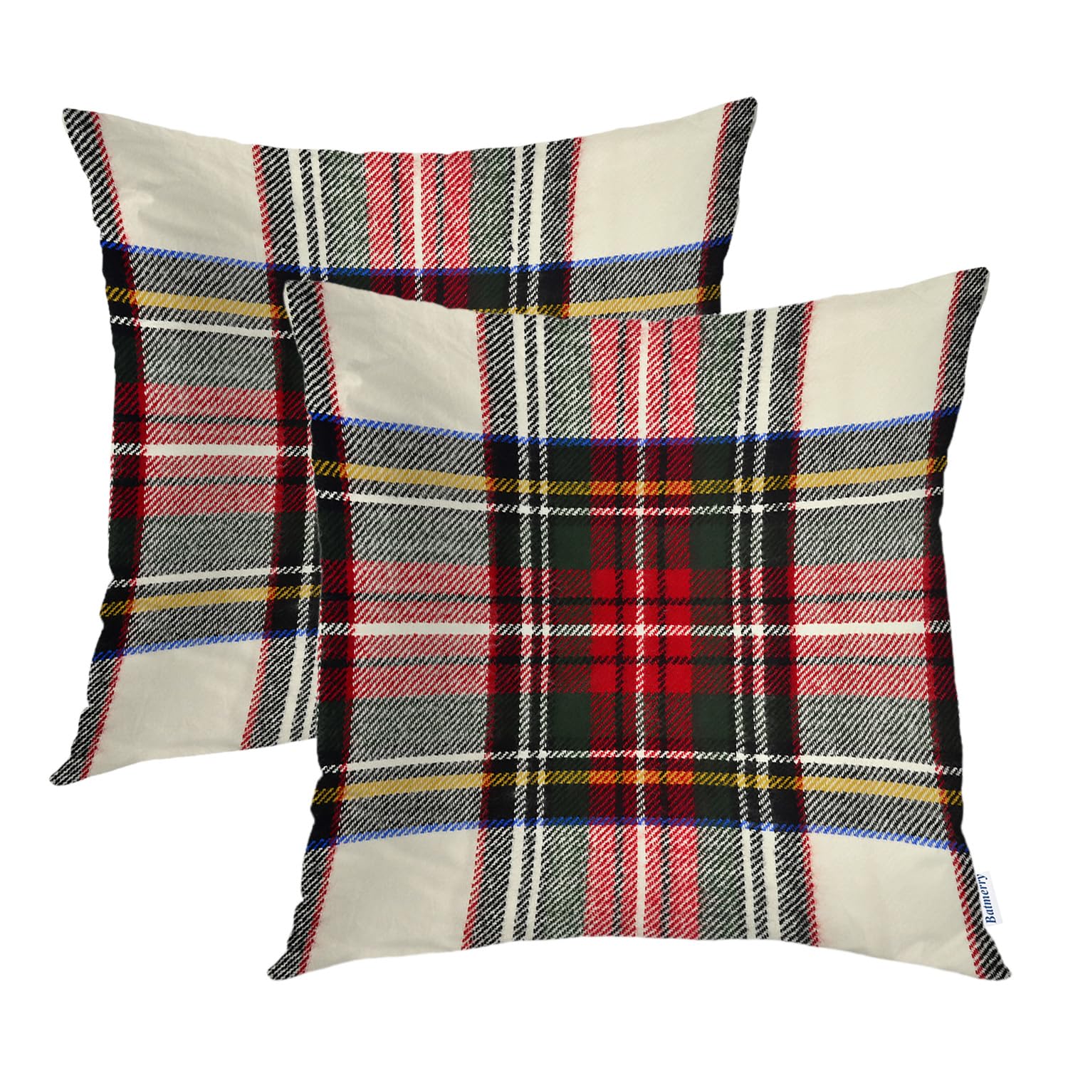 Batmerry Red White Plaid Decorative Pillow Covers, 16 x 16 Inch Colorful Scottish Tartan Plaid Double Sided Throw Pillow Covers 