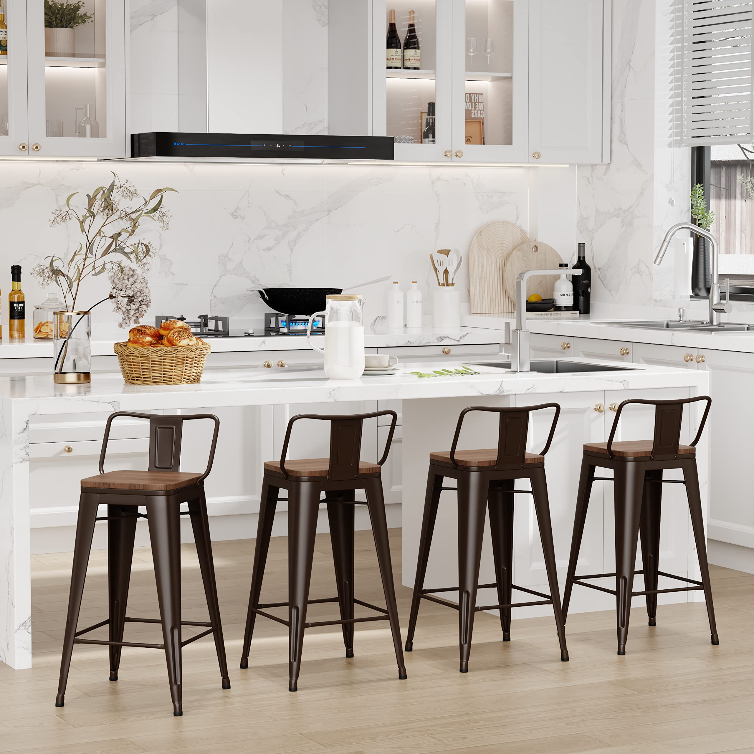 Changjie Furniture 26 Inch Bar Stools Set of 4 Industrial Metal Barstools Counter Height Bar Stool with Backs for Home Kitchen (