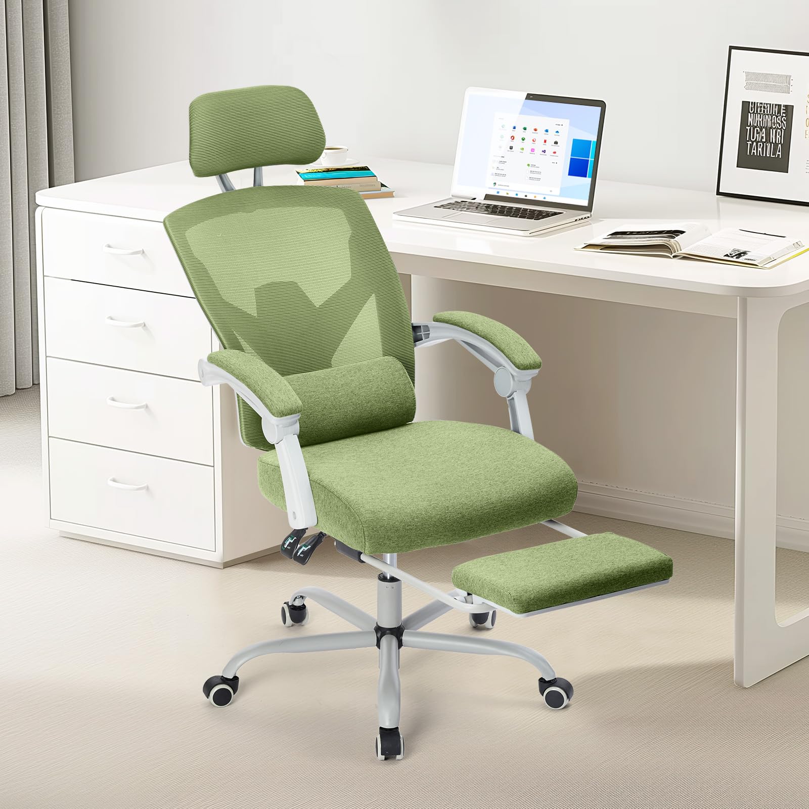 Sweetcrispy Office Computer Desk Chair, Ergonomic High-Back Mesh Rolling Work Swivel Chairs with Wheels, Comfortable Lumbar Supp