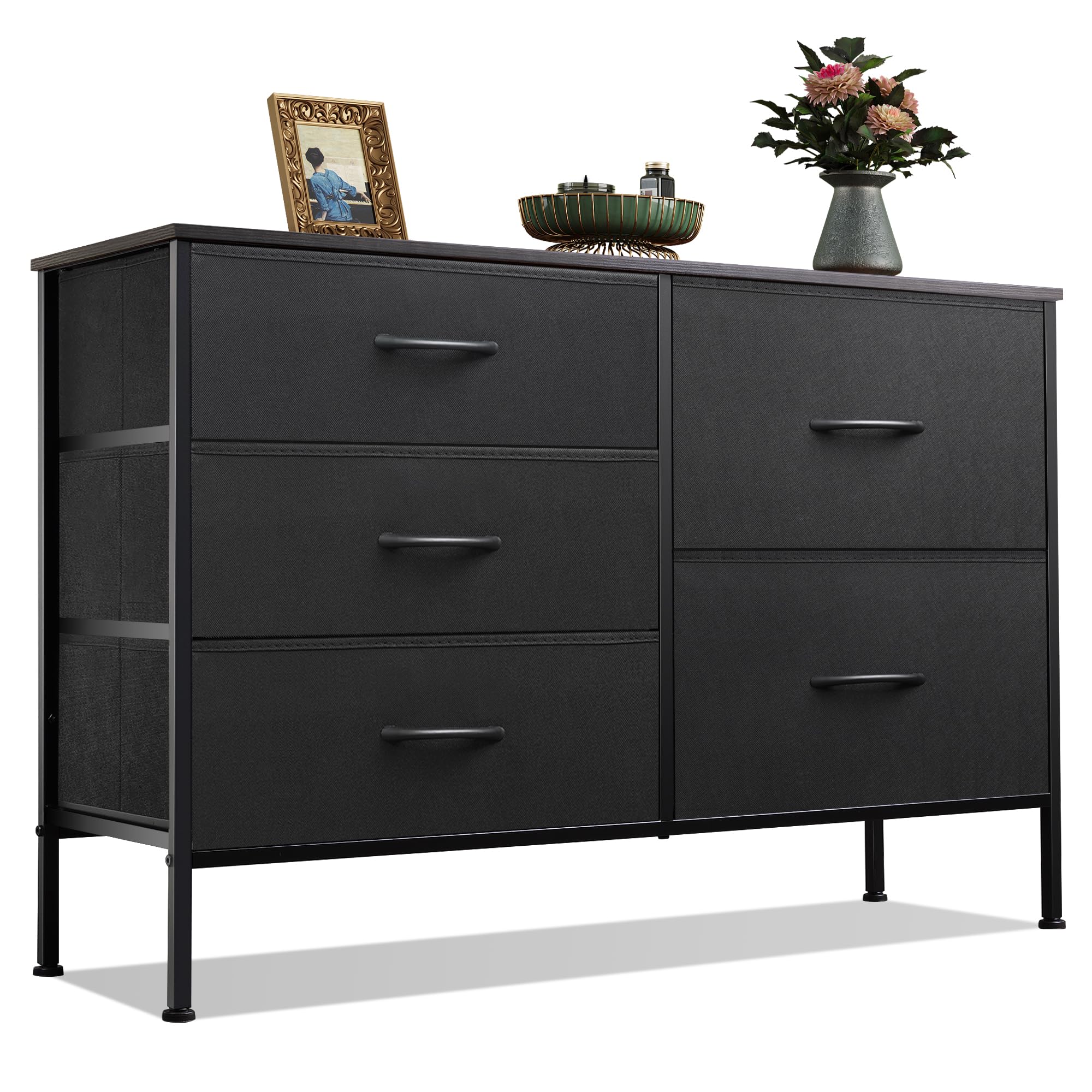 WLIVE Dresser for Bedroom with 5 Drawers, Wide Bedroom Dressers with Drawer Organizers, Chest of Drawers, Fabric Dresser for Liv