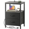 Huuger Night Stand with Charger Station, 27.7 Inch Tall Nightstand, Bed Side Table with 2 Fabric Drawers, Fabric Drawer Dresser 