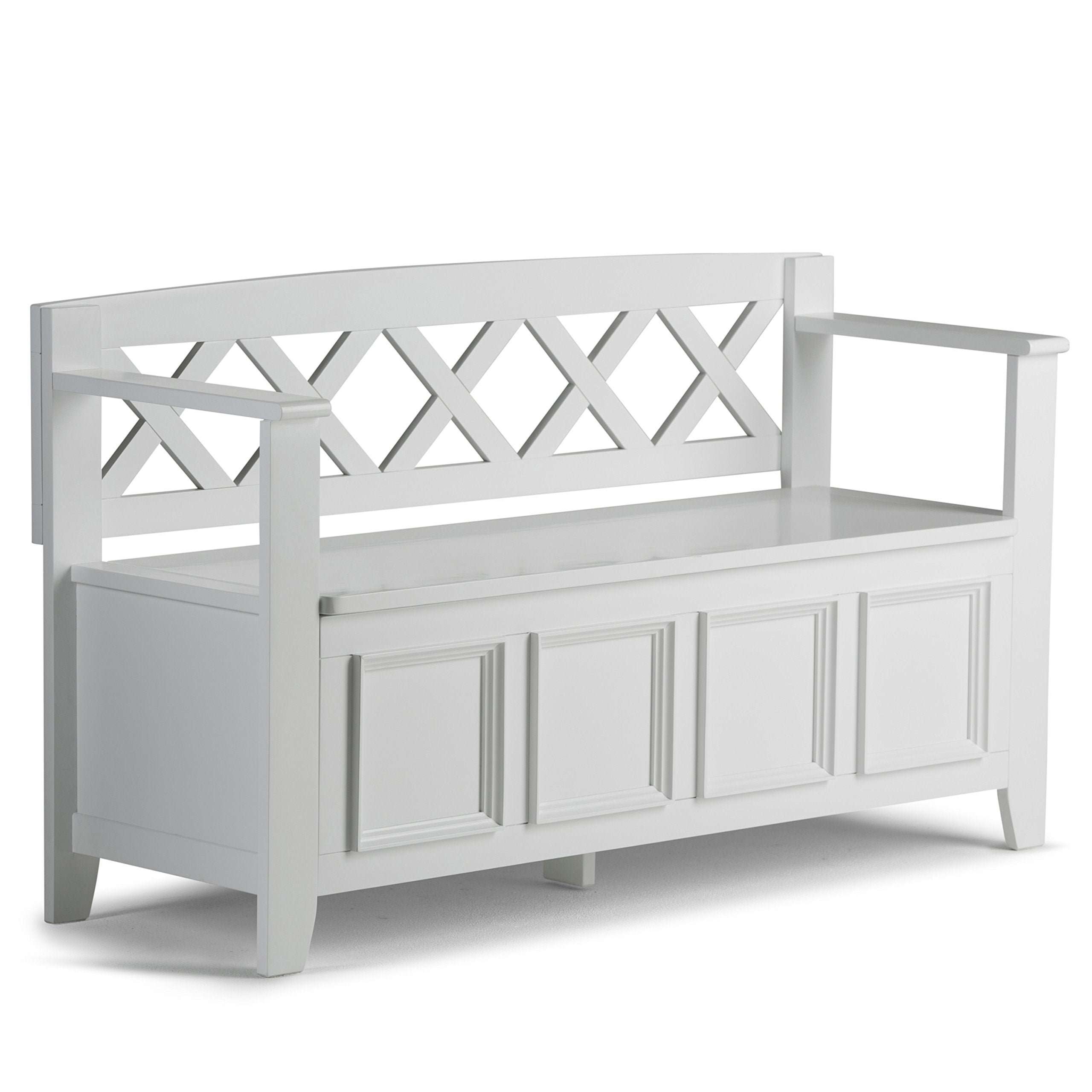 SIMPLIHOME Amherst Entryway Storage Bench - 48 inch Wide Solid Wood Hallway Seat in White, Transitional Bench for Entryway or Li