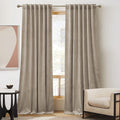 RYB HOME Camel Beige Velvet Farmhouse Curtains, Room Darkening Privacy Shades as Window Treatment Thermal Curtains for Living Ro
