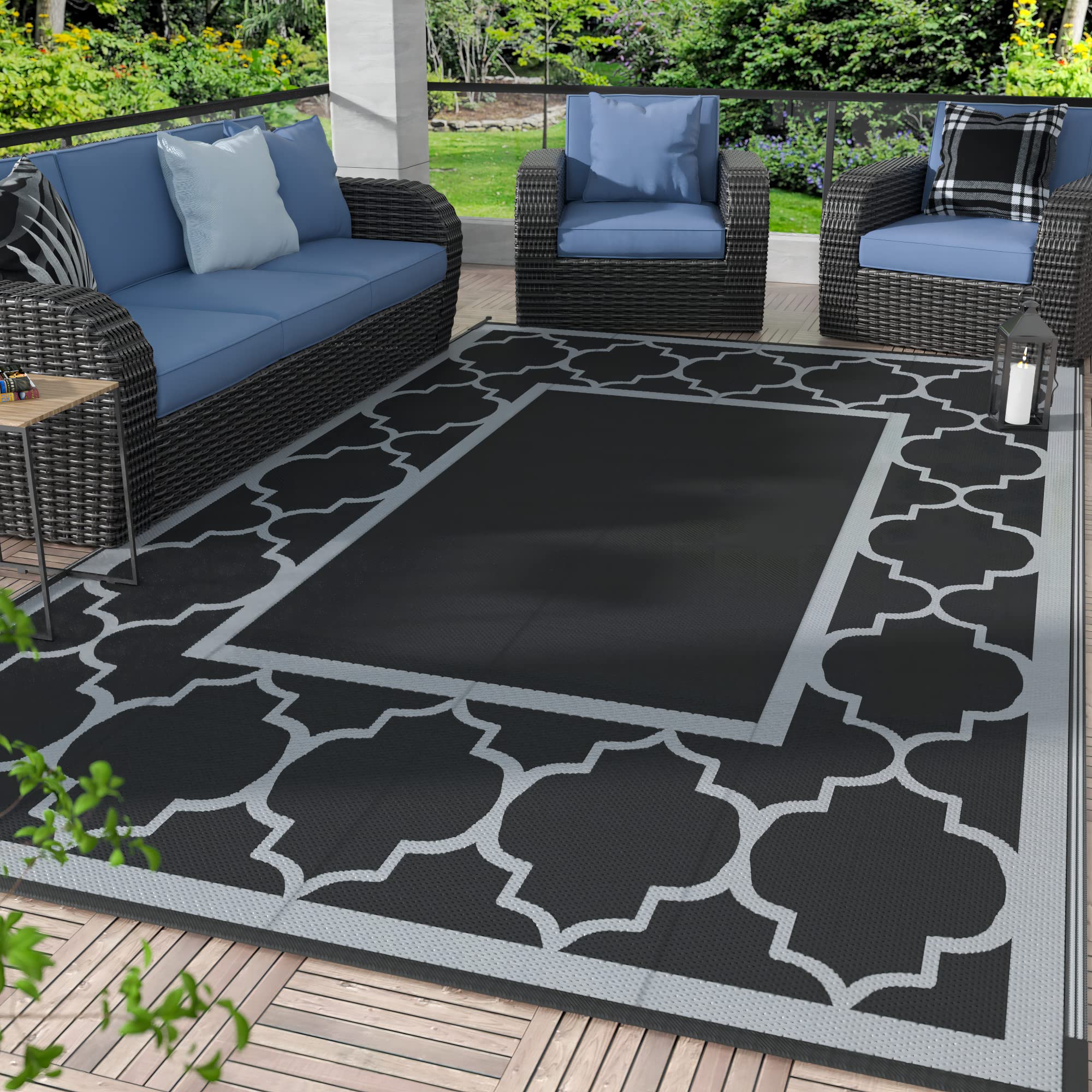 GENIMO 8 x 10 Outdoor Rug Patio Waterproof, Reversible Plastic Straw Area Rugs Mat for Camper Decor, Outside Carpet for Campin