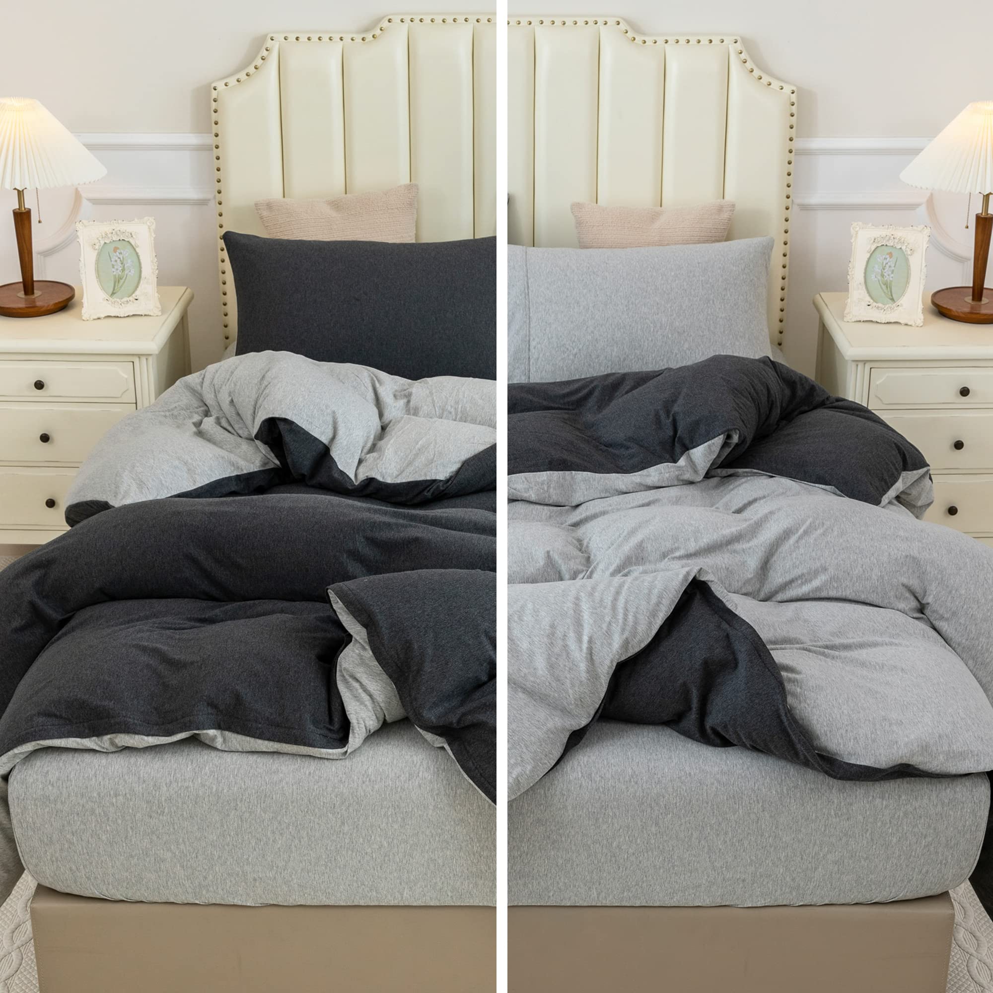 PURE ERA Jersey Knit Duvet Cover Set 100% T-Shirt Cotton Super Soft Comfy 3pc Bedding Set with Zipper Closure (Heather Charcoal 