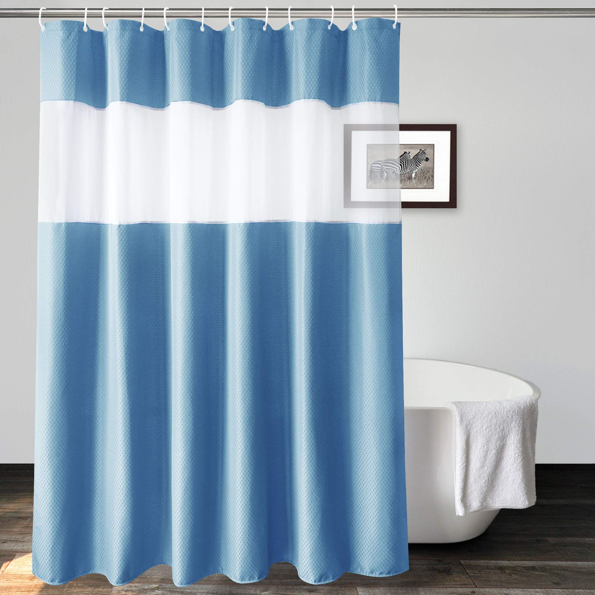 UFRIDAY Waffle Weave 78 inch Long Shower Curtain with Mesh Window, Heavy Duty Decorative Bathroom Curtain, Water Resistent Thick