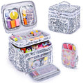 AMOIGEE Double-Layer Sewing Organizer Storage Bag with 2 Detachable Pouches, Large Quilted Sewing Basket for Supplies & Tools, P