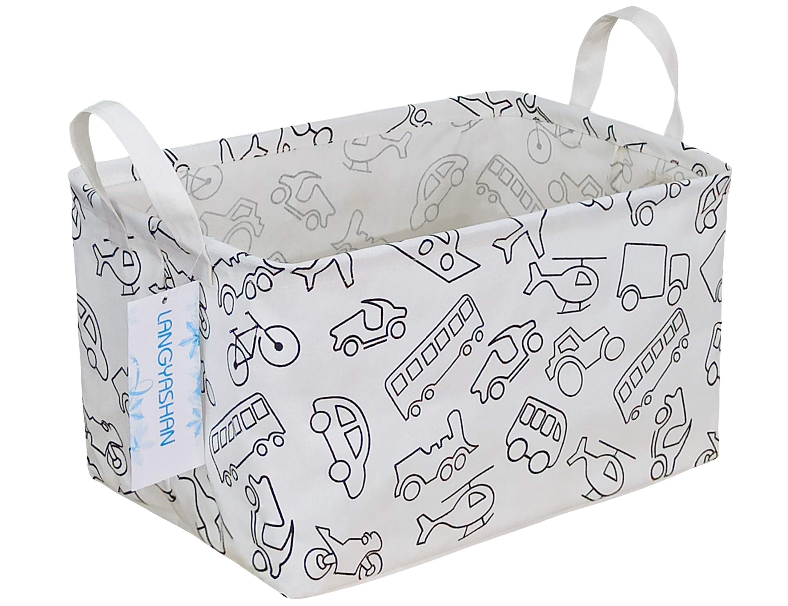 LANGYASHAN Rectangular Storage Bin Collapse Canvas Fabric Cartoon Storage Basket with Handles for Organizing Home Kitchen Boys a