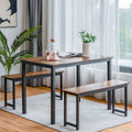 Moccha Dining Table Set for 4, 3-Piece Modern Breakfast Table Set with 2 Benches & Metal Frame, 43.5 Wood Kitchen Table Set, Spa