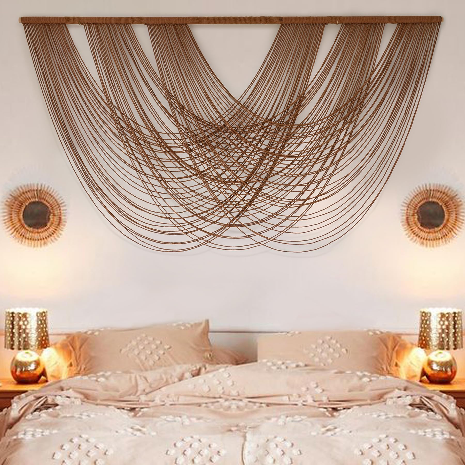 Flber Large Macrame Wall Hanging Brown Die-Dyed 57.00 W x 31.00 L Boho Wall Decor Yarn Tapestry Craftsmanship Home Macrame Wall 