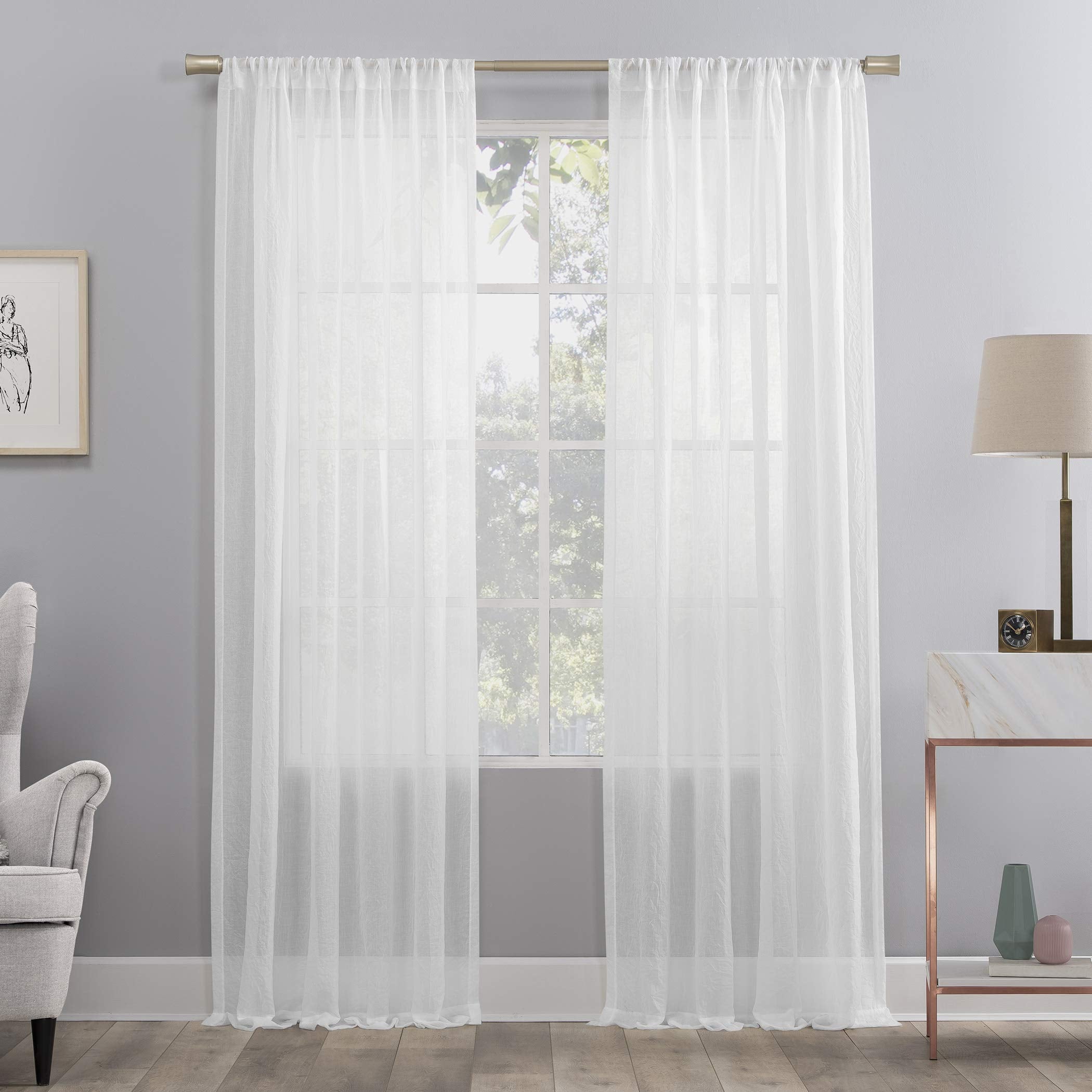 No. 918 Genevieve 2-pack 2-pack Linen Weave Sheer Semi-Sheer Grommet Curtain Panel Pair, 50 x 120, White
