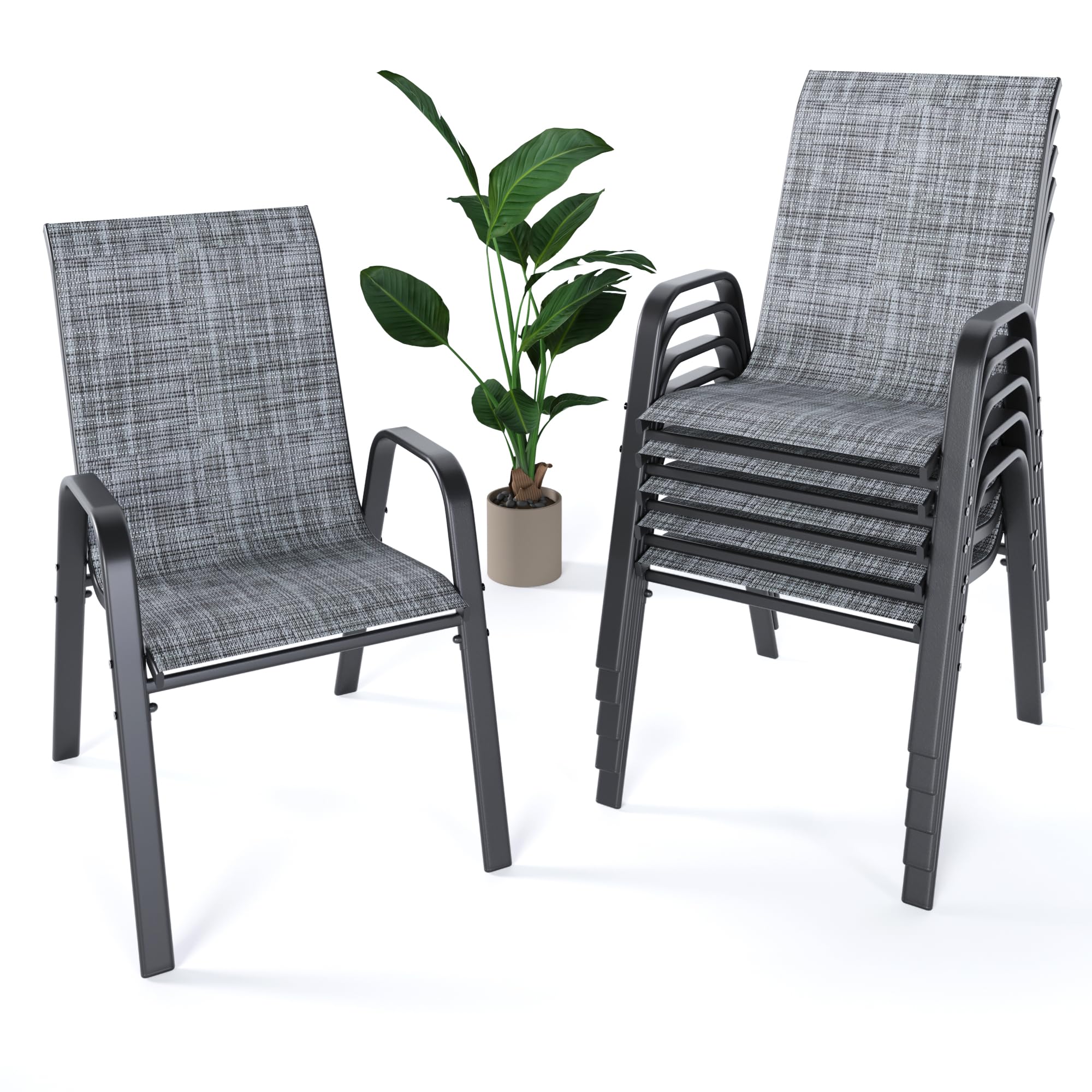 CHINNLUU Outdoor Patio Chairs Set of 6 Stackable Dining Chairs All-Weather Textilene Furniture Set for Pool Deck, Backyard, Gard